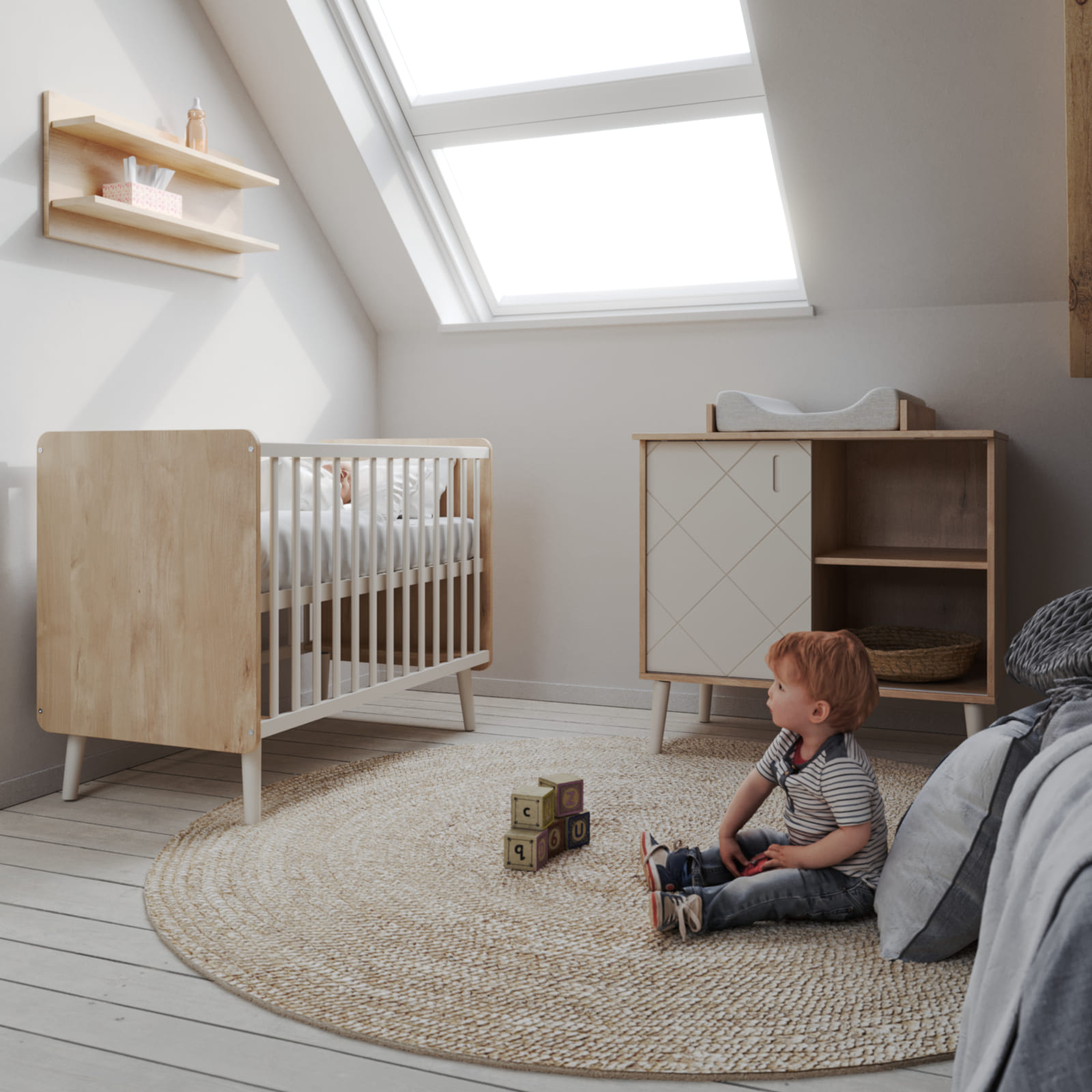 BISAL Peak Commode avec plan à langer nature-blanche