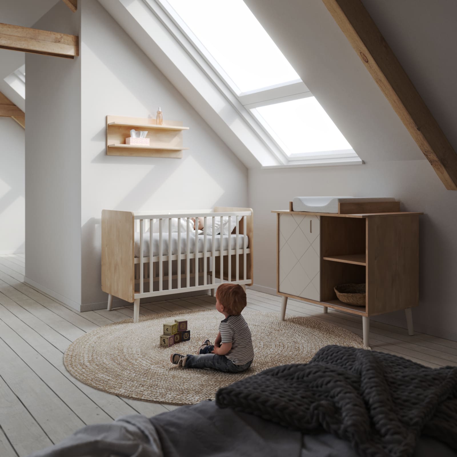 BISAL Peak Commode avec plan à langer nature-blanche