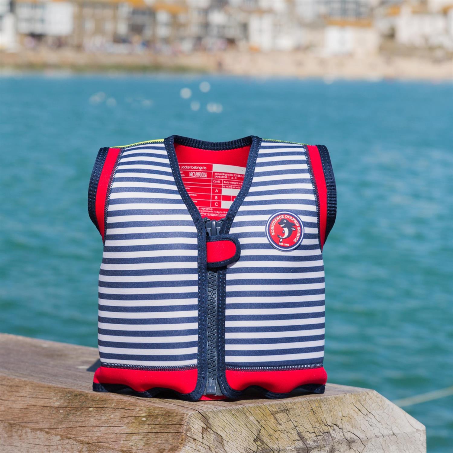 KONFIDENCE Veste de natation pour l'enfant navy rayé, 4-5 ans
