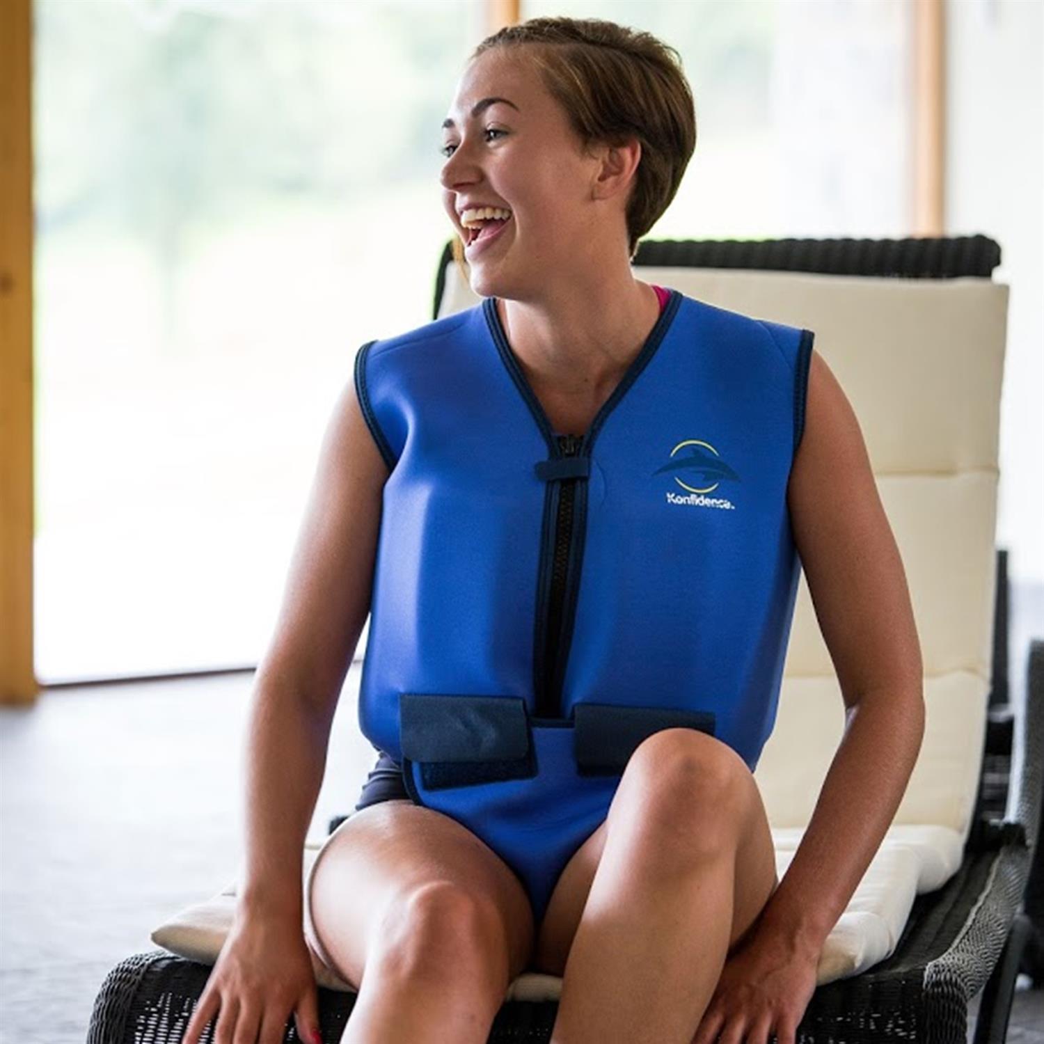 KONFIDENCE Gilet de natation pour adultes bleu-jaune tour de buste 96-106 cm