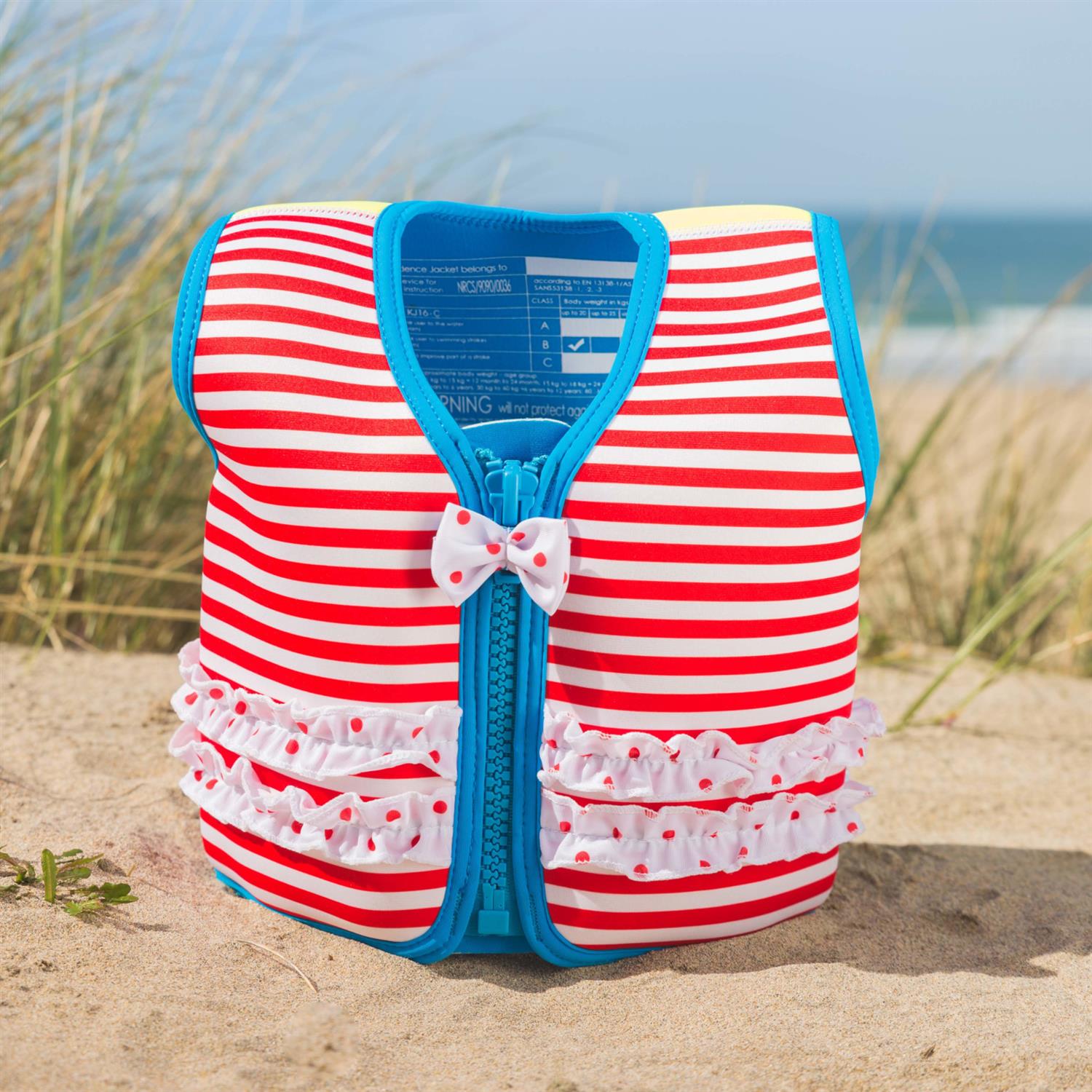 KONFIDENCE Veste de natation pour l'enfant rouge rayé, 4-5 ans