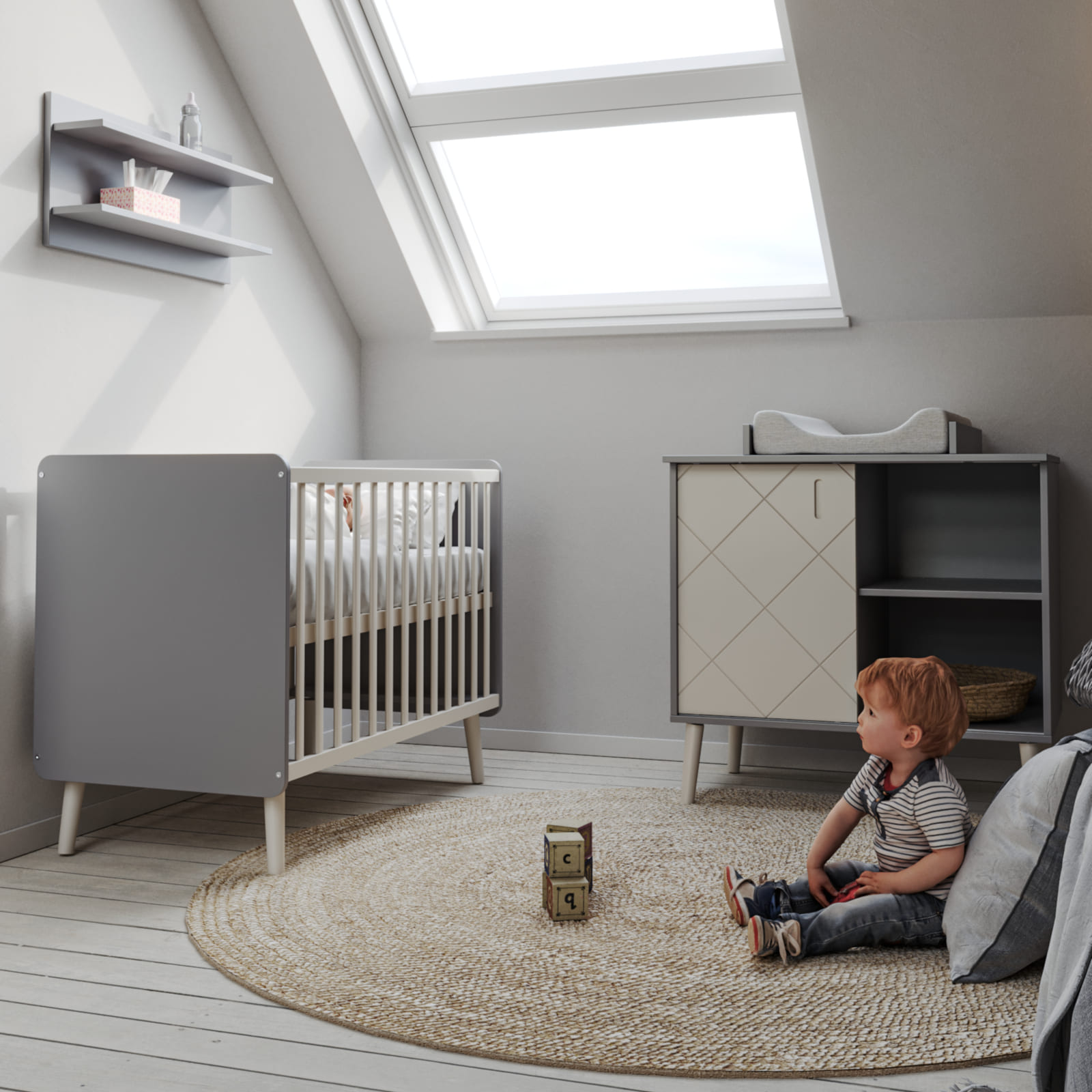 BISAL Peak Commode avec plan à langer grise-blanche