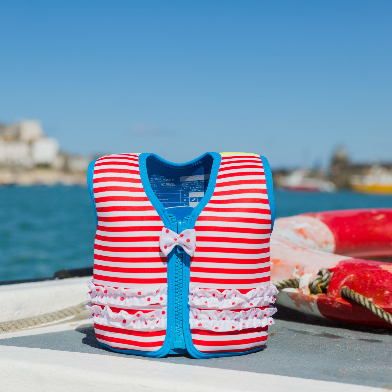 KONFIDENCE Veste de natation pour l'enfant rouge rayé, 18-36 mois