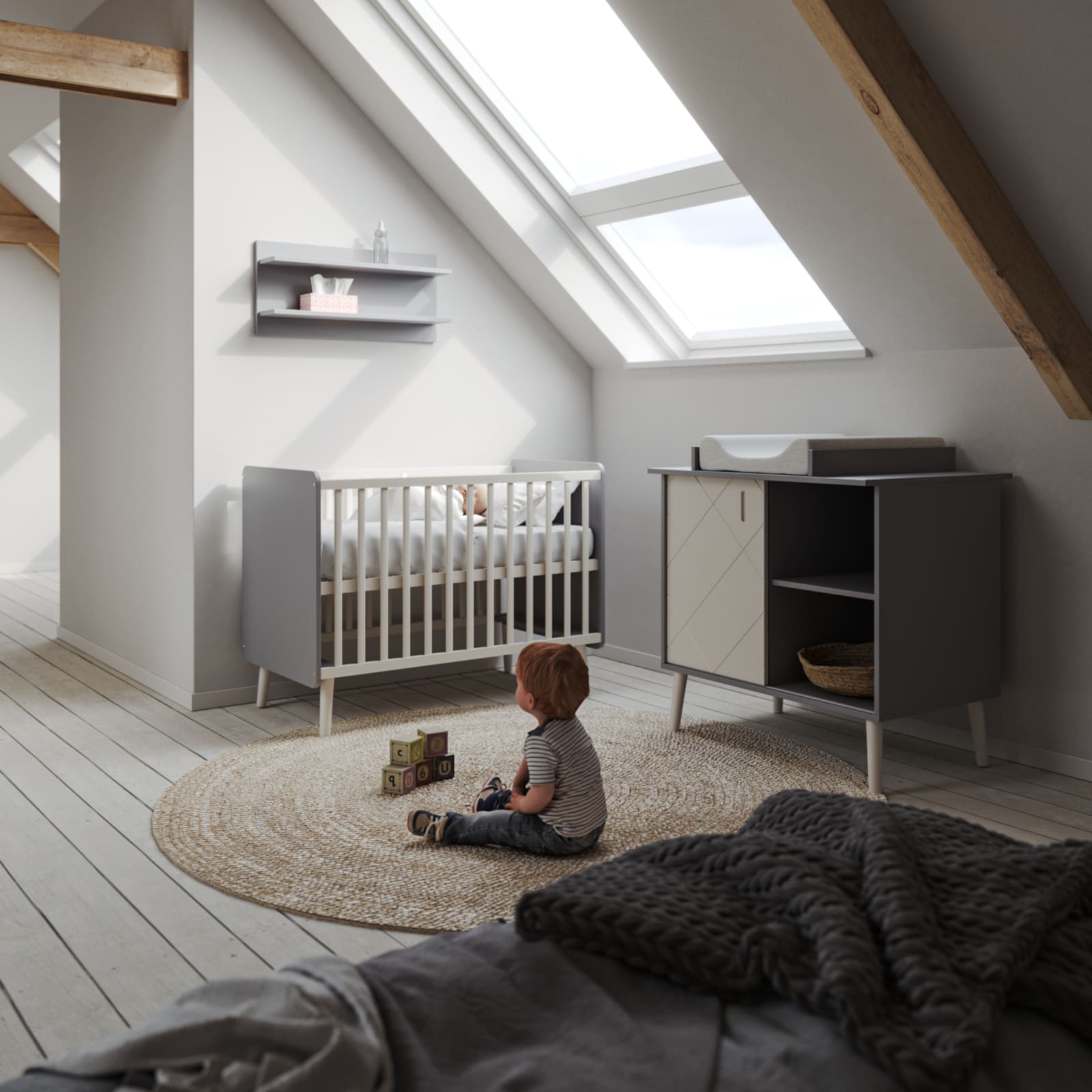 BISAL Peak Commode avec plan à langer grise-blanche