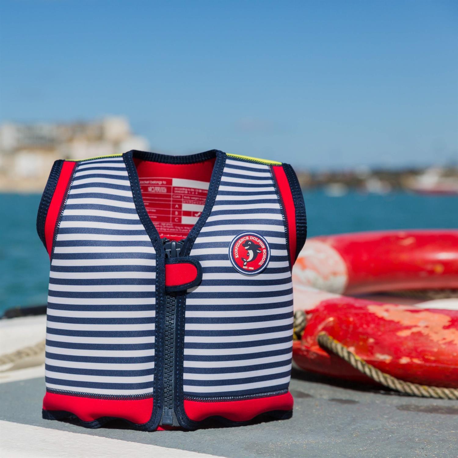 KONFIDENCE Veste de natation pour l'enfant navy rayé, 6-7 ans