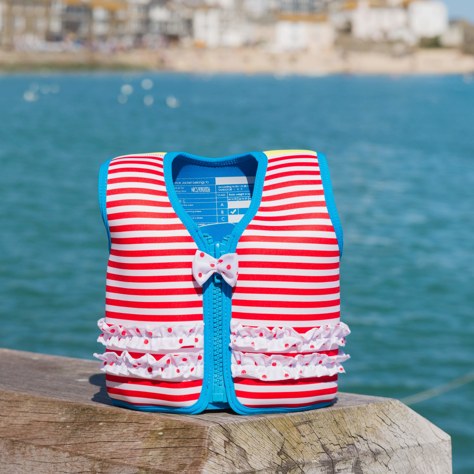 KONFIDENCE Veste de natation pour l'enfant rouge rayé, 18-36 mois