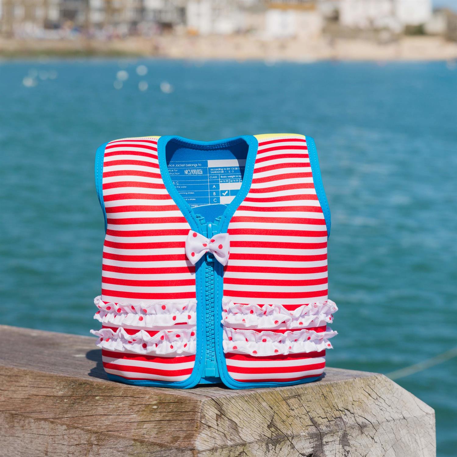 KONFIDENCE Veste de natation pour l'enfant rouge rayé, 4-5 ans