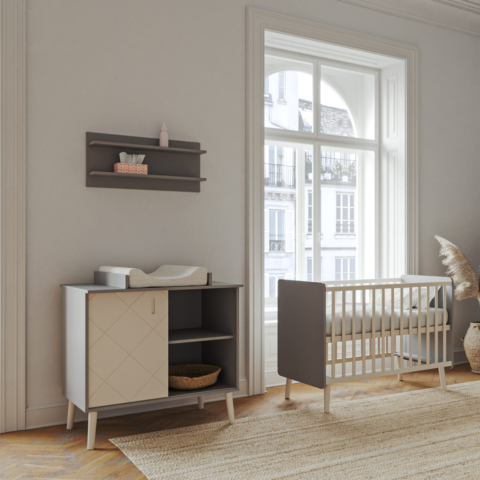 BISAL Peak Commode avec plan à langer grise-blanche