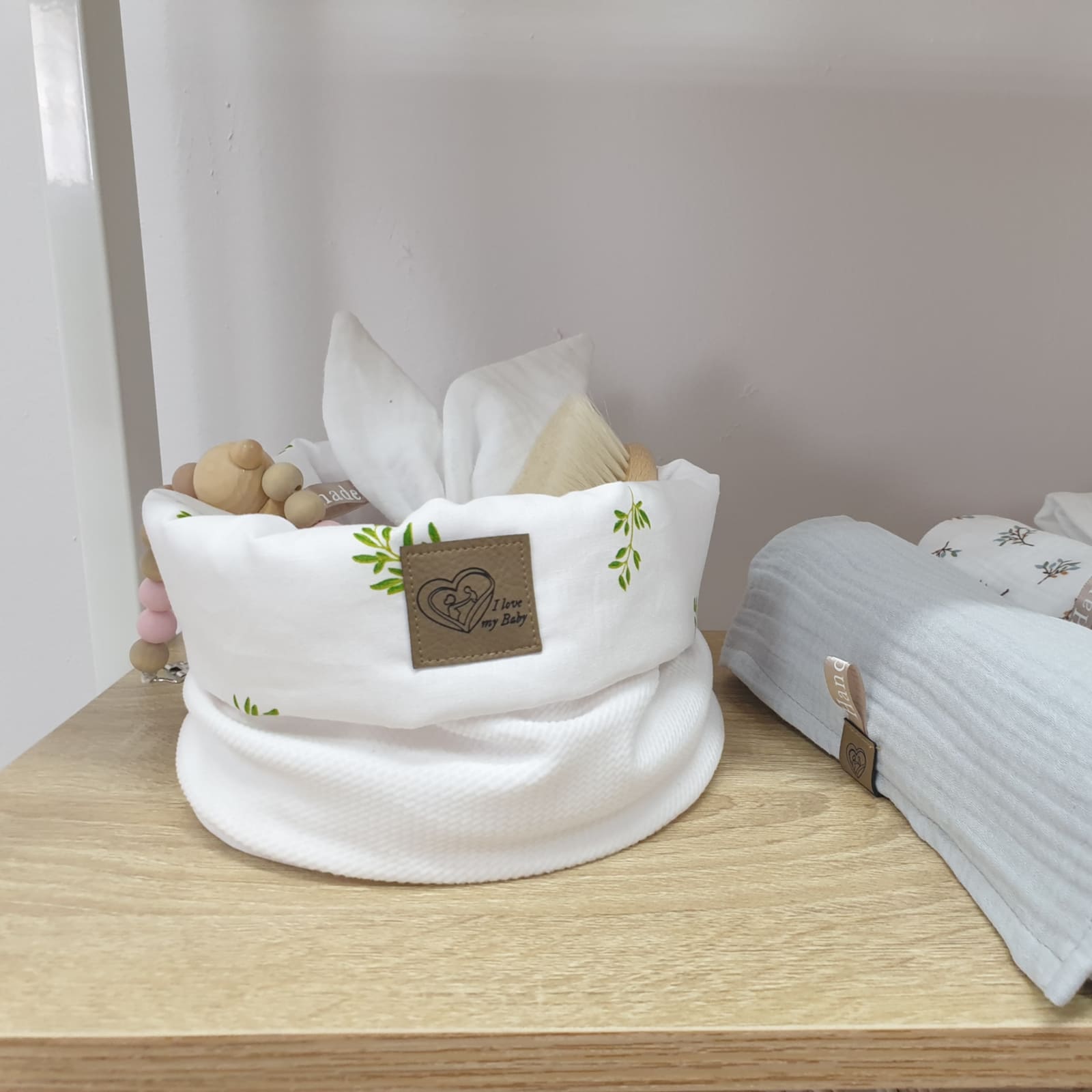 BISAL Panier décoratif Feuilles blanches