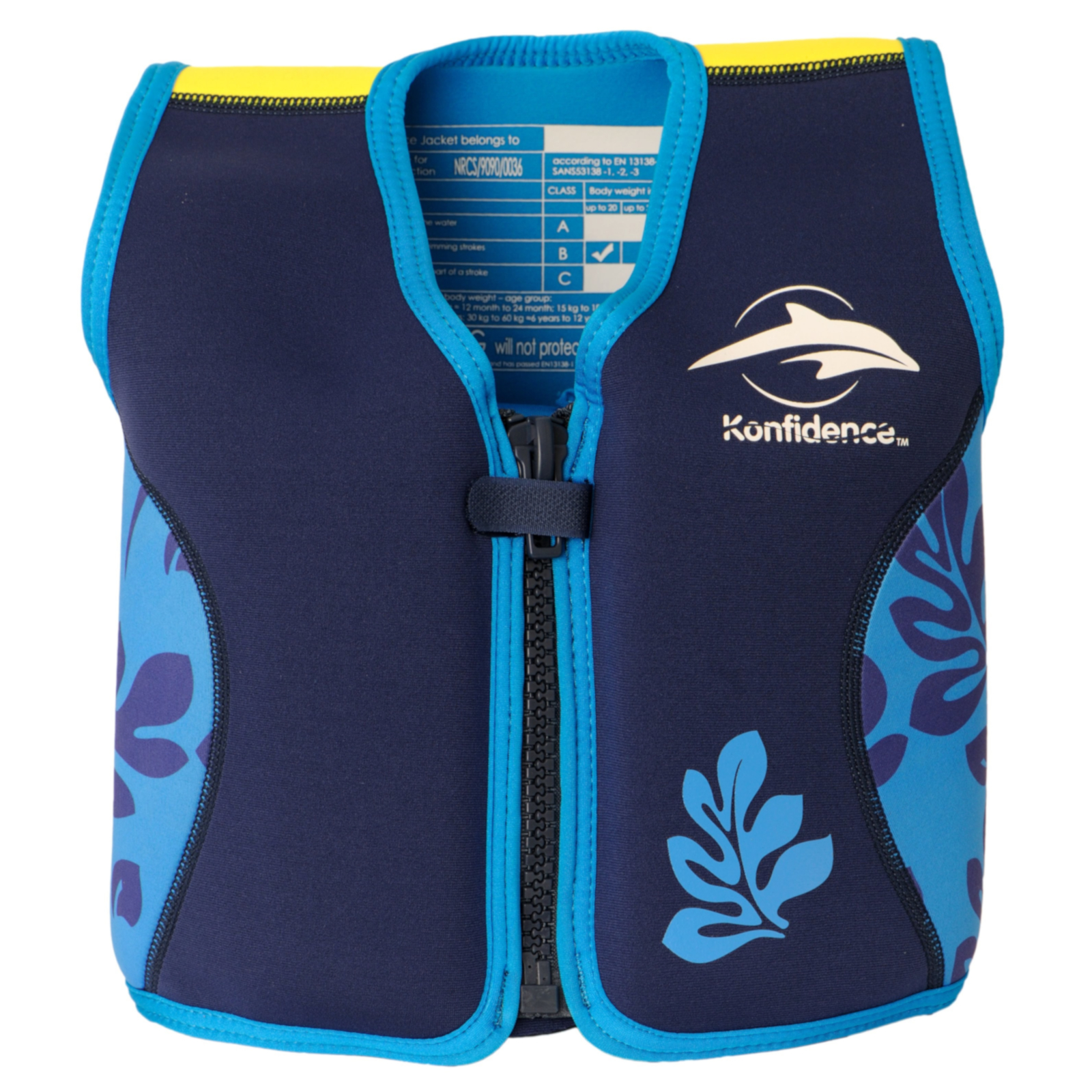 KONFIDENCE Veste de natation pour l'enfant navy palmier, 4-5 ans