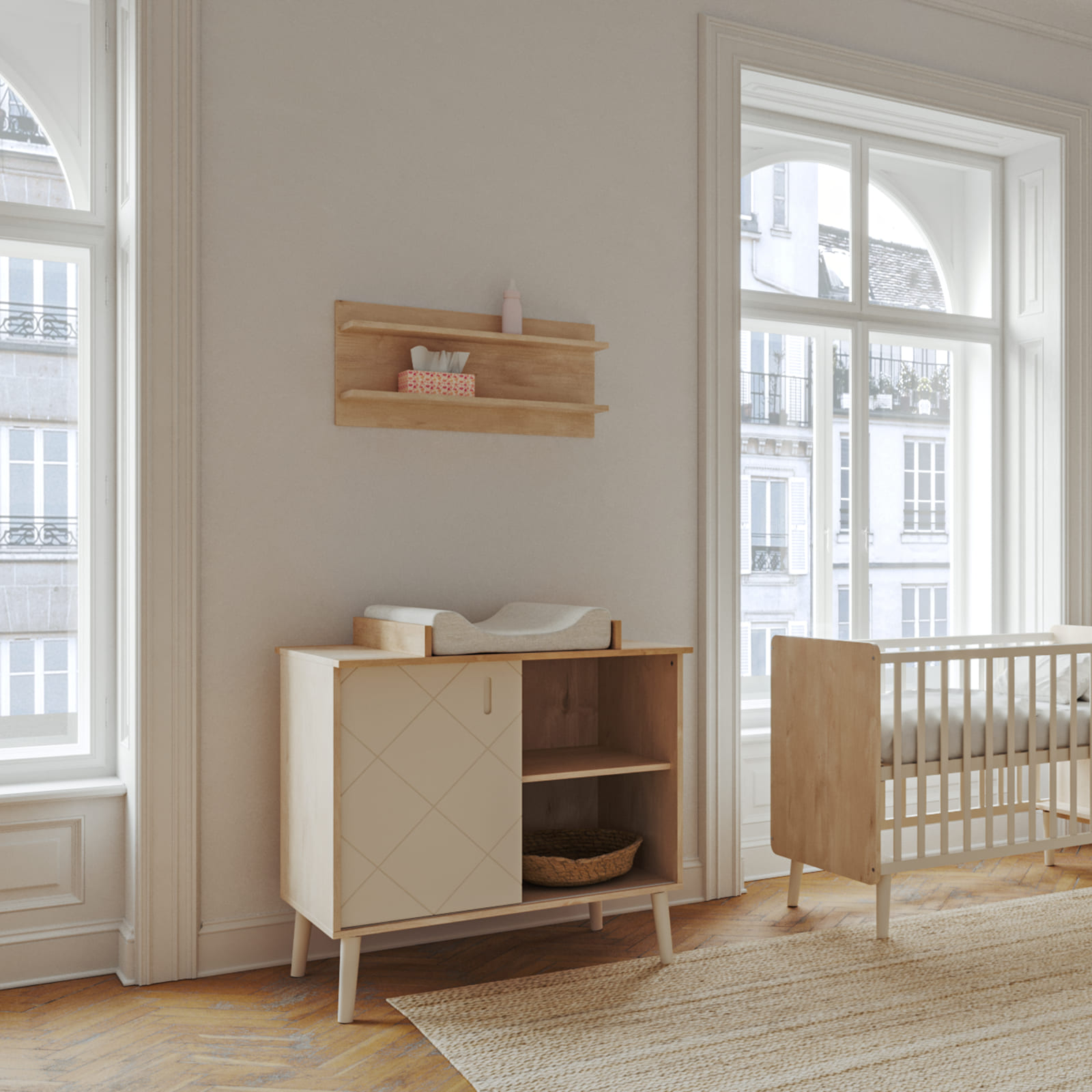 BISAL Peak Commode avec plan à langer nature-blanche
