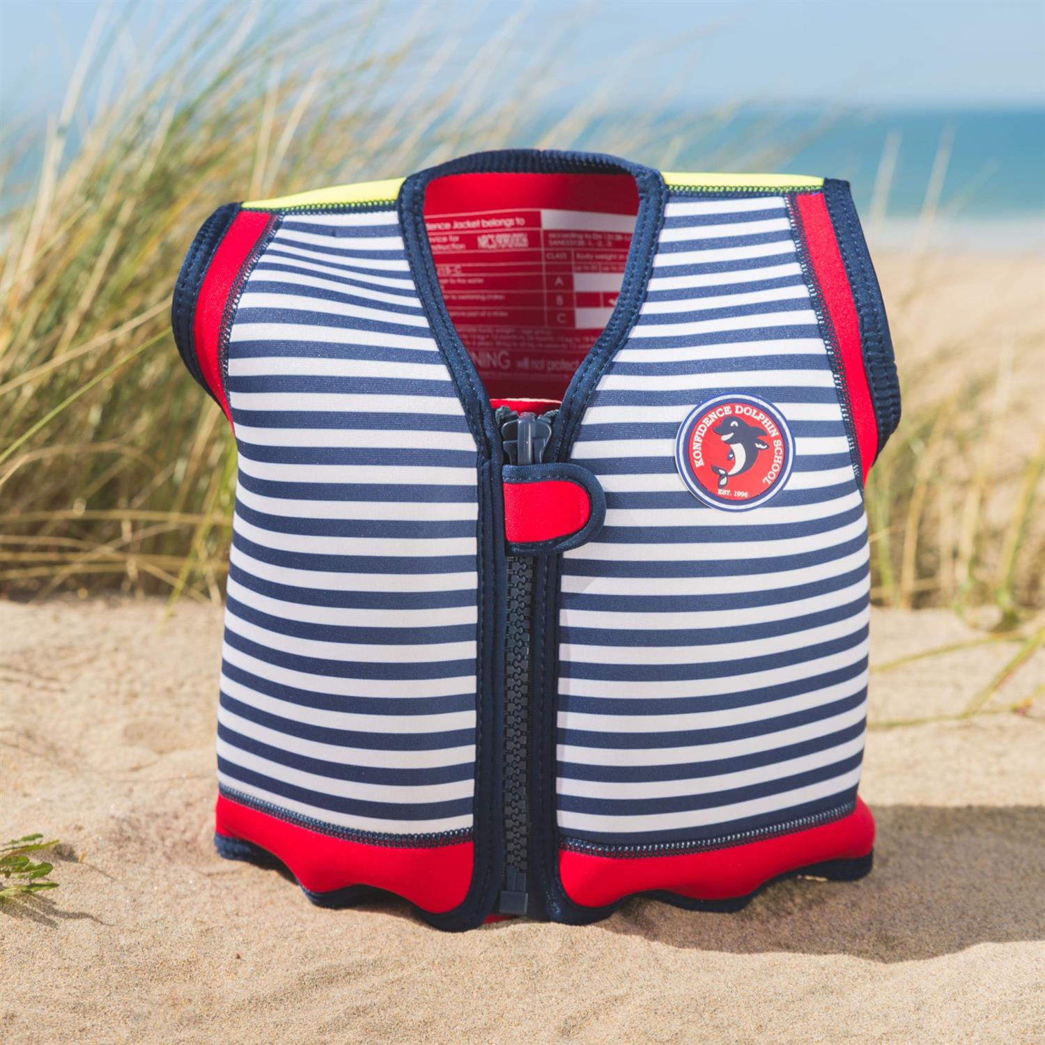 KONFIDENCE Veste de natation pour l'enfant navy rayé, 6-7 ans